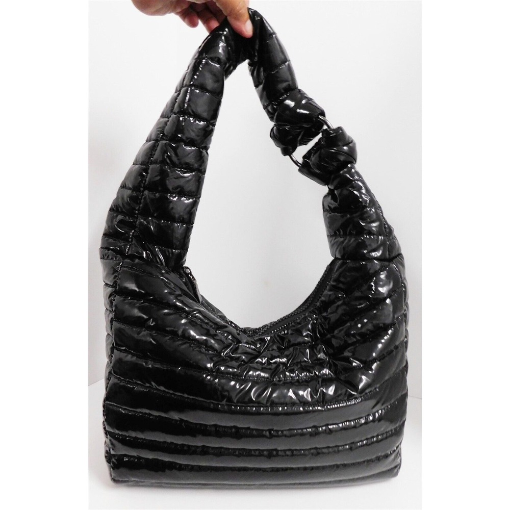 New Think Royln Black‎ Quilted PVC Hobo Shoulder Bag